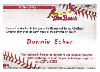 2016 Grandstand Palm Beach Cardinals #NNO Donnie Ecker Back