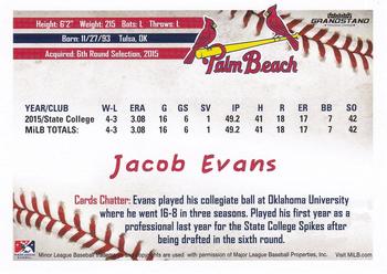 2016 Grandstand Palm Beach Cardinals #NNO Jacob Evans Back