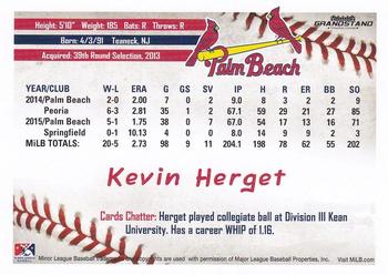 2016 Grandstand Palm Beach Cardinals #NNO Kevin Herget Back