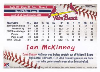 2016 Grandstand Palm Beach Cardinals #NNO Ian McKinney Back