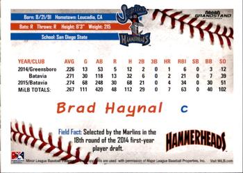 2016 Grandstand Jupiter Hammerheads #NNO Brad Haynal Back