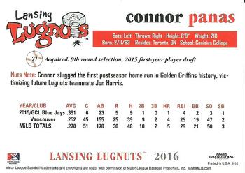 2016 Grandstand Lansing Lugnuts #NNO Connor Panas Back