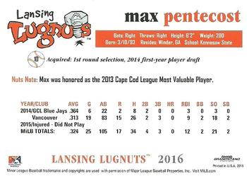 2016 Grandstand Lansing Lugnuts #NNO Max Pentecost Back