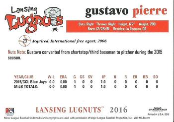 2016 Grandstand Lansing Lugnuts #NNO Gustavo Pierre Back