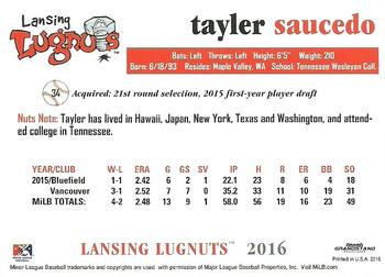 2016 Grandstand Lansing Lugnuts #NNO Tayler Saucedo Back