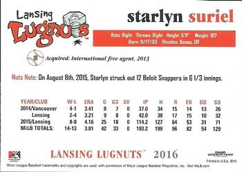 2016 Grandstand Lansing Lugnuts #NNO Starlyn Suriel Back