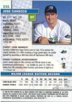 1999 Finest #231 Jose Canseco Back