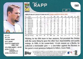 2001 Topps - Home Team Advantage #98 Pat Rapp Back