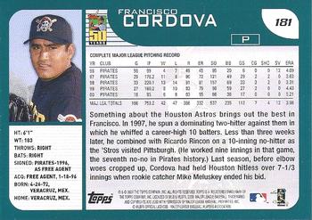 2001 Topps - Home Team Advantage #181 Francisco Cordova Back