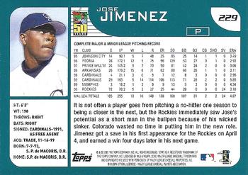 2001 Topps - Home Team Advantage #229 Jose Jimenez Back