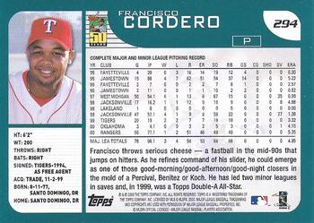 2001 Topps - Home Team Advantage #294 Francisco Cordero Back
