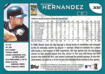 2001 Topps - Home Team Advantage #308 Ramon Hernandez Back