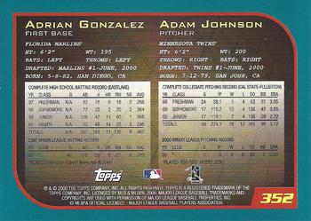 2001 Topps - Home Team Advantage #352 Adrian Gonzalez / Adam Johnson Back