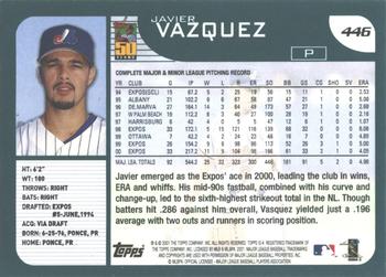 2001 Topps - Home Team Advantage #446 Javier Vazquez Back