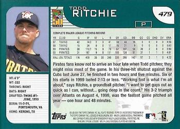 2001 Topps - Home Team Advantage #479 Todd Ritchie Back