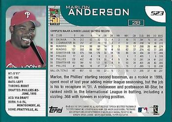 2001 Topps - Home Team Advantage #523 Marlon Anderson Back