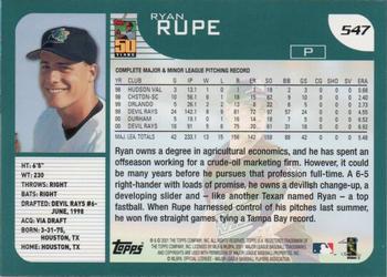 2001 Topps - Home Team Advantage #547 Ryan Rupe Back