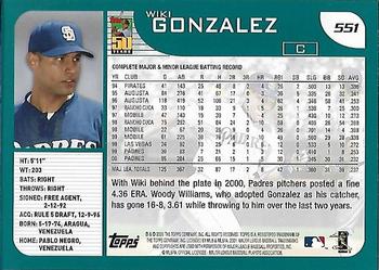2001 Topps - Home Team Advantage #551 Wiki Gonzalez Back
