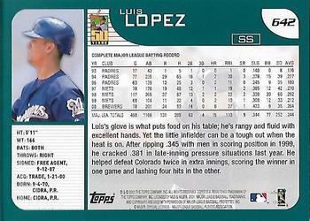 2001 Topps - Home Team Advantage #642 Luis Lopez Back
