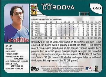 2001 Topps - Home Team Advantage #698 Marty Cordova Back