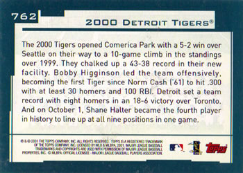 2001 Topps - Home Team Advantage #762 Detroit Tigers Back