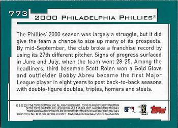2001 Topps - Home Team Advantage #773 Philadelphia Phillies Back