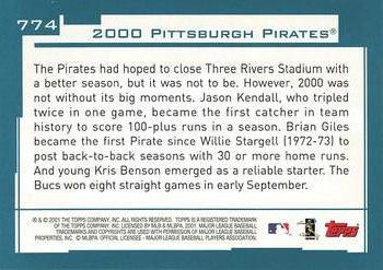 2001 Topps - Home Team Advantage #774 Pittsburgh Pirates Back