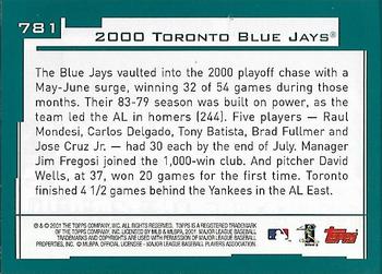 2001 Topps - Home Team Advantage #781 Toronto Blue Jays Back