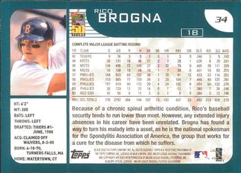 2001 Topps - Limited #34 Rico Brogna  Back