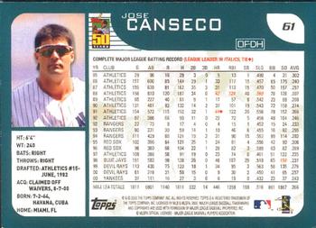 2001 Topps - Limited #61 Jose Canseco  Back