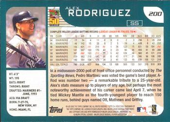2001 Topps - Limited #200 Alex Rodriguez  Back