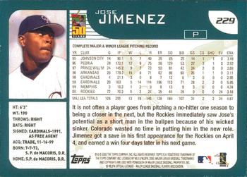 2001 Topps - Limited #229 Jose Jimenez  Back