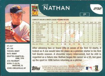 2001 Topps - Limited #292 Joe Nathan  Back