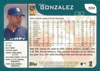 2001 Topps - Limited #551 Wiki Gonzalez  Back