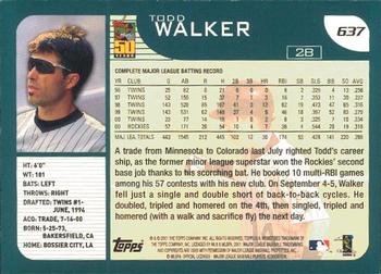2001 Topps - Limited #637 Todd Walker  Back