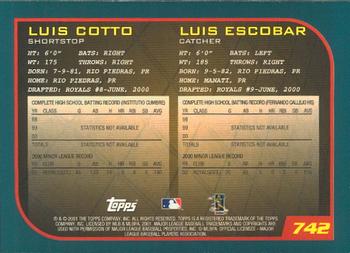 2001 Topps - Limited #742 Luis Cotto / Luis Escobar  Back