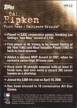2001 Topps - Noteworthy #TN12 Cal Ripken Jr. Back