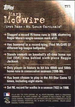 2001 Topps - Noteworthy #TN1 Mark McGwire Back
