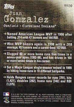 2001 Topps - Noteworthy #TN20 Juan Gonzalez Back