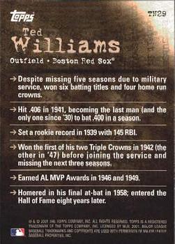 2001 Topps - Noteworthy #TN29 Ted Williams Back