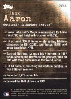 2001 Topps - Noteworthy #TN44 Hank Aaron Back