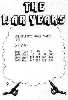 1977 TCMA The War Years #9 Don Gilberto Nunez Back