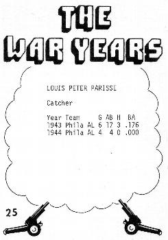 1977 TCMA The War Years #25 Louis Parisse Back