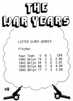 1977 TCMA The War Years #49 Lester Webber Back