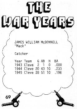 1977 TCMA The War Years #69 Jim McDonnell Back