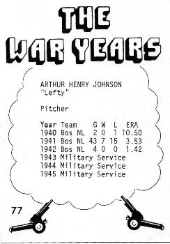 1977 TCMA The War Years #77 Arthur Johnson Back