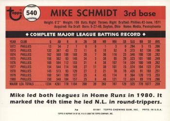 2001 Topps - Through the Years Reprints #34 Mike Schmidt Back