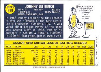 2001 Topps - Through the Years Reprints #21 Johnny Bench Back