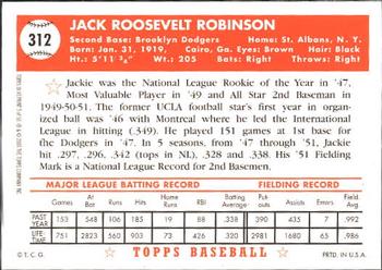 2001 Topps - Through the Years Reprints #5 Jackie Robinson Back