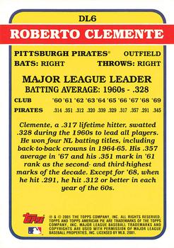 2001 Topps American Pie - Decade Leaders #DL6 Roberto Clemente Back